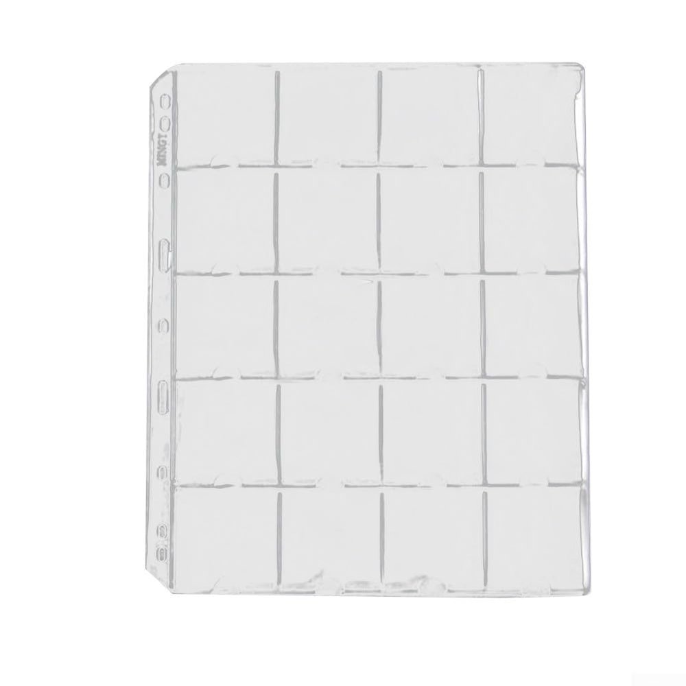 CashMuch Clear PVC Coin Holder Page with 20 Pockets for Coin Collection, 52X52Mm Inner Pocket Size, Fits Coins Up to 50Mm, 9-Hole Loose-Leaf Design(1PCS)