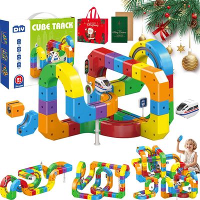 3D Stem Electric Train Set, Magnetic Train Track Set, Anti-Gravity 3D Infinity Track with Motorized Train and Traffic Signs, Train Modular Clip-Fit Tracks, Loop 360 (81Pcs+1Car)