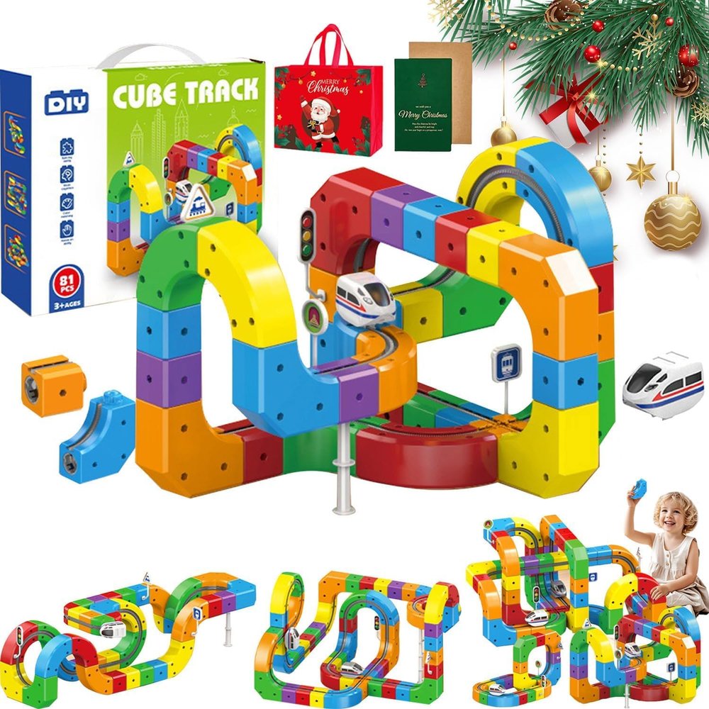 3D Stem Electric Train Set, Magnetic Train Track Set, Anti-Gravity 3D Infinity Track with Motorized Train and Traffic Signs, Train Modular Clip-Fit Tracks, Loop 360 (81Pcs+1Car)
