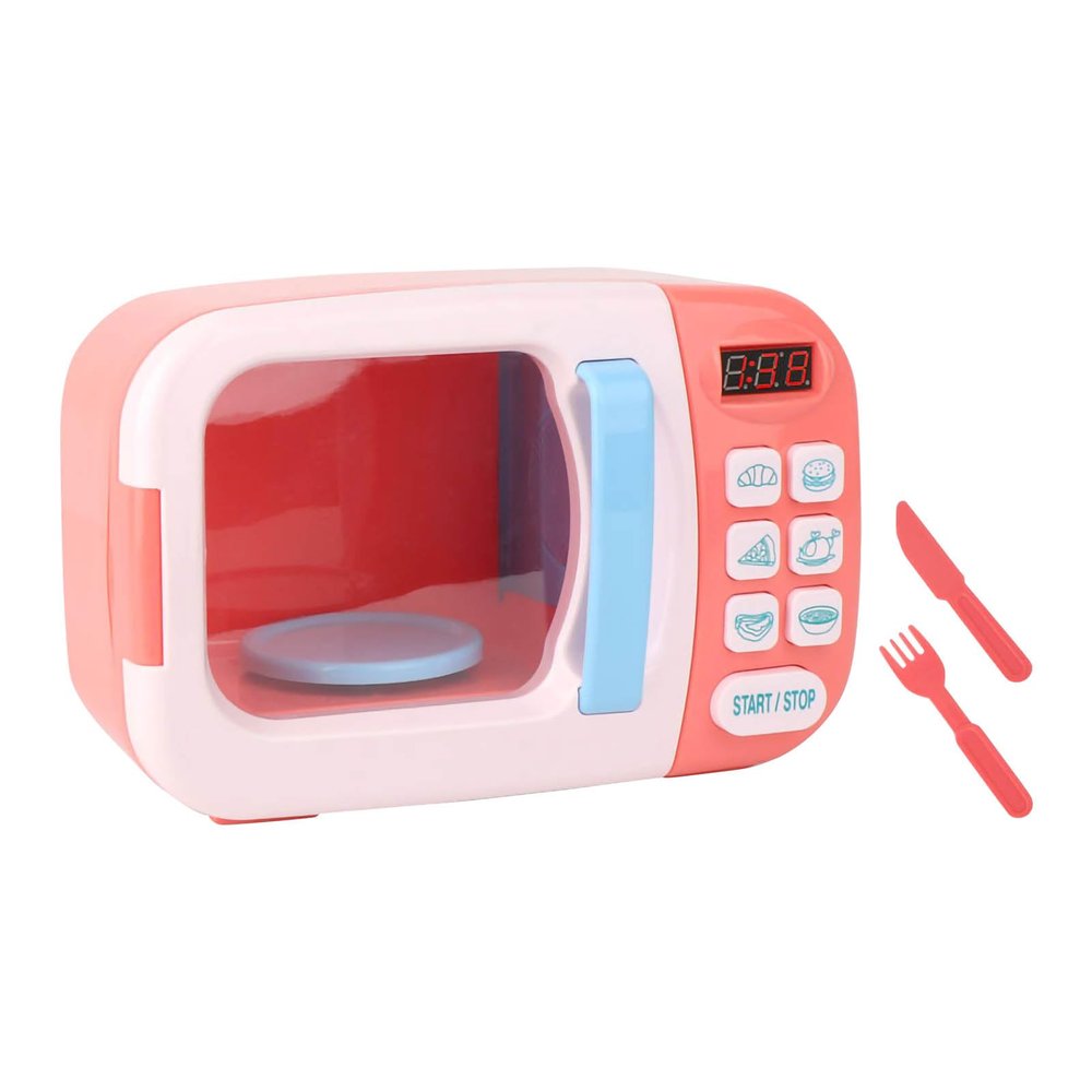 Yunir Electronic Microwave Play Set Cool Music Simulation Cooking Model Toy Turnable Tray for Children (Pink)