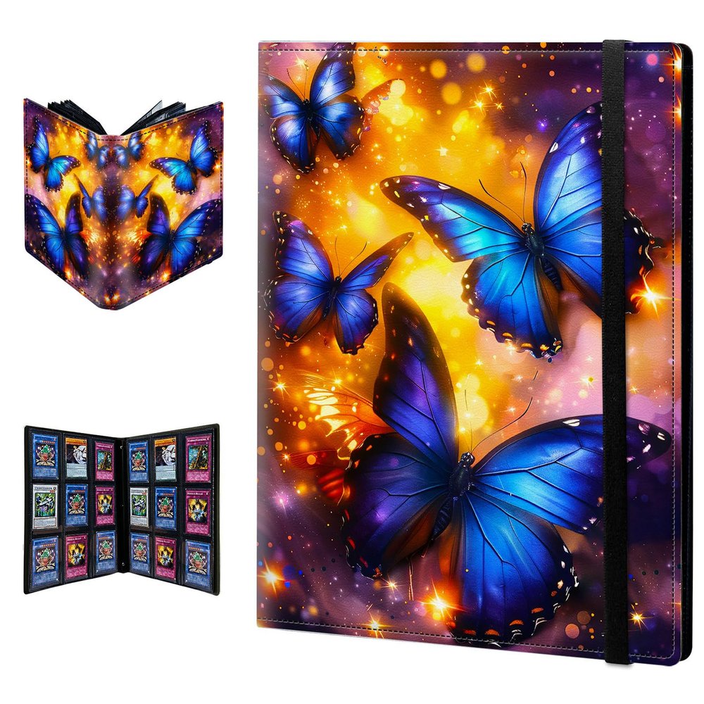 Trading Card Binder with 9 Pocket Pages Album Display Holder 540 Cards Double-Sided Sleeves for Standard Size Cards - Beautiful Art Butterflies
