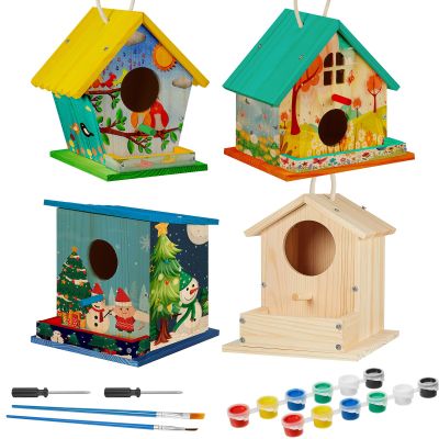 Liliful 16 Pack Birdhouse Crafts for Kids, Wooden Creative DIY Bird House Kits Arts and Crafts Set for Kids and Adults, Spring Birthday Gifts for Toddlers Ages (Seasonal Style)