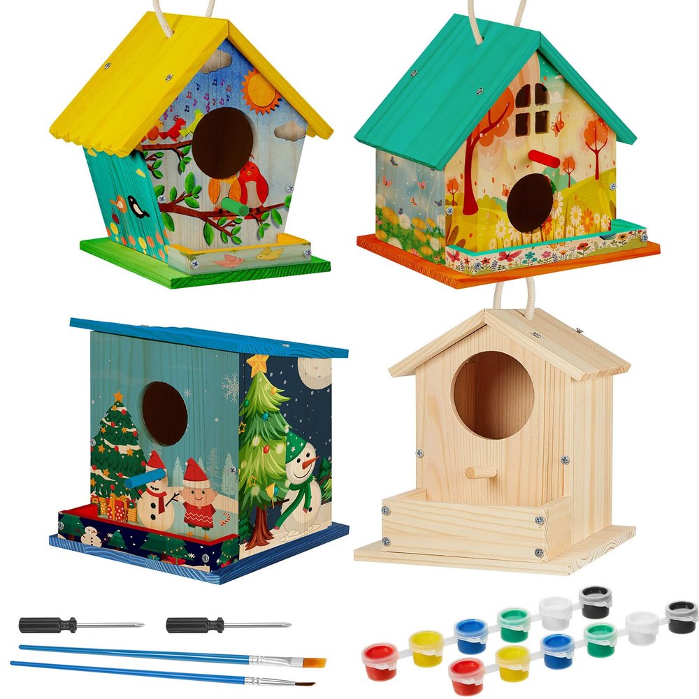 Liliful 16 Pack Birdhouse Crafts for Kids, Wooden Creative DIY Bird House Kits Arts and Crafts Set for Kids and Adults, Spring Birthday Gifts for Toddlers Ages (Seasonal Style)