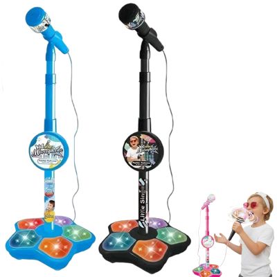 The All in One Microphone Toy, Kids Star Karaoke Machine with Adjustable Stand, Built-in Music, Colorful Lights, Echo Effects, Childrens Singing Machine for Christmas Birthday Gift (2Pcs, A)