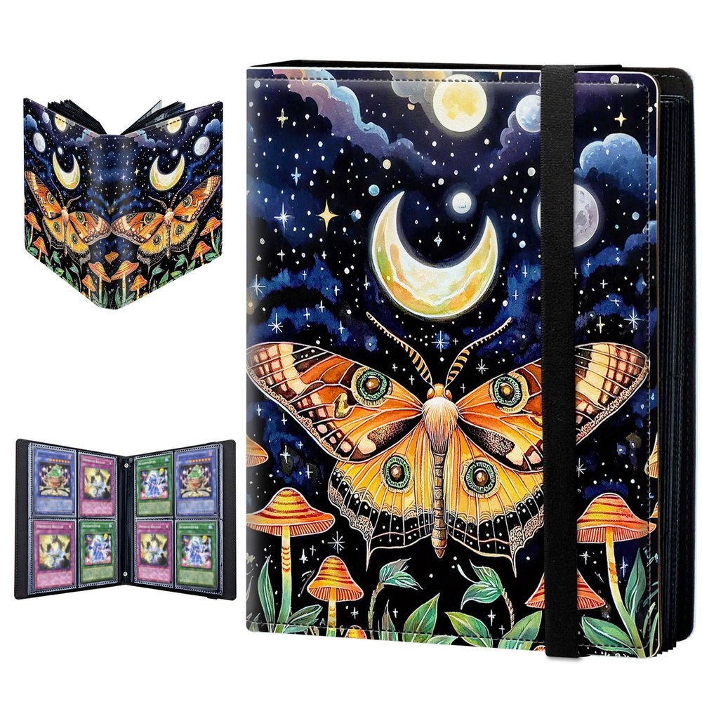 Trading Card Binder with 4 Pocket Pages Album Display Holder 240 Cards Double-Sided Sleeves for Standard Size Cards - Butterfly Moon Galaxy