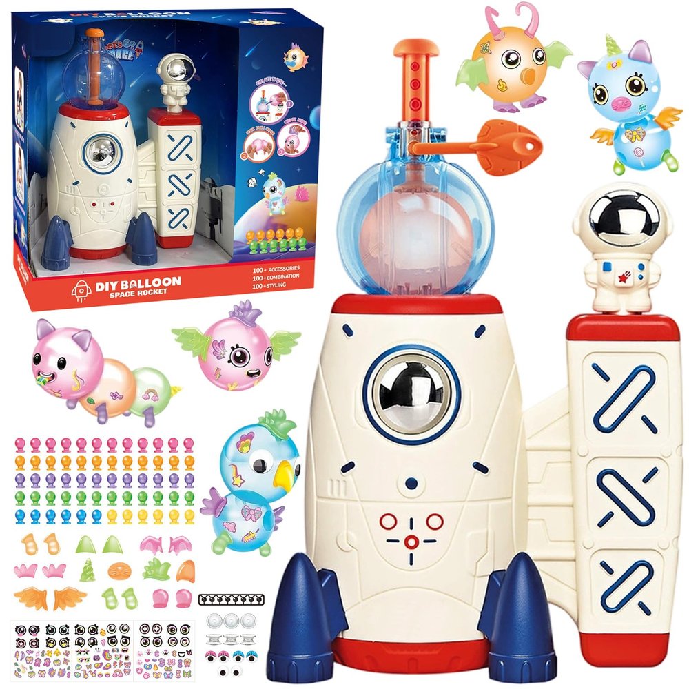 Balloon The Funny Inflator Toy, 2026 New Nano Tape Bubble Kit, 195 Pcs DIY Sticky Balloon Maker Toy with Pump, for 3 4 5 6 7 8 9 10 11 12 Year Boys and Girls (Rocket)