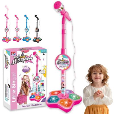 The All-in-One Microphone Toy, New Karaoke Microphone Toy with Adjustable Stand and Colorful Led Lights, Childrens Singing Toys Microphones with Echo for Little Singers (Pink)
