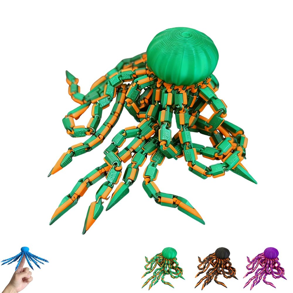 3D Printed Articulated Jellyfish Fidget, Jellyfish Toy, Jellyfish Decor, Fidget Spinner, Articulated Jellyfish Spinner, 3D Flexible Tentacle Fidget Toy for Office (A Set, Standard)