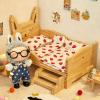 Wooden Bed Set for Labubu Doll, Accessories Include Side Ladder Mattress Pillow Blanket Strawberry Patterns, Dollhouse Furniture Decor for Room Collection view 4