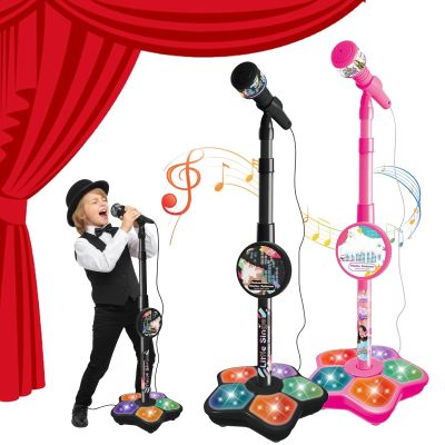 All-in-One Microphone Toy, Upgraded Kids Karaoke Machine with Adjustable Stand, Colorful Lights, and Echo Effect, with Mobile Phones, for Christmas and Birthday (2Pcs-B)