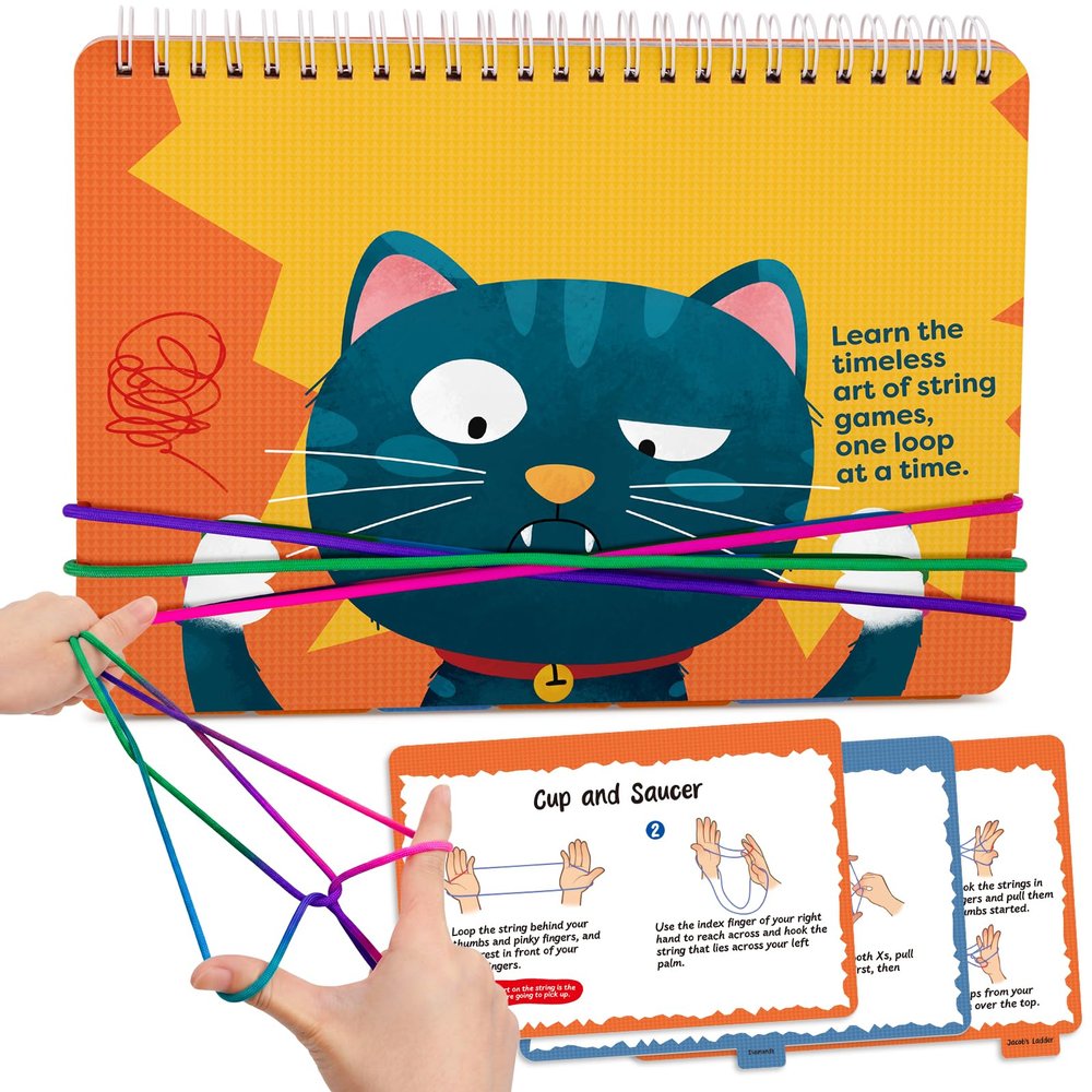 Kasfalci String Game Book Kit - Gifts for 8 9 10 11 12 Year Old Girl - Classic Finger String Figures Toy - Travel Toys for Boys Girls Ages 6-12