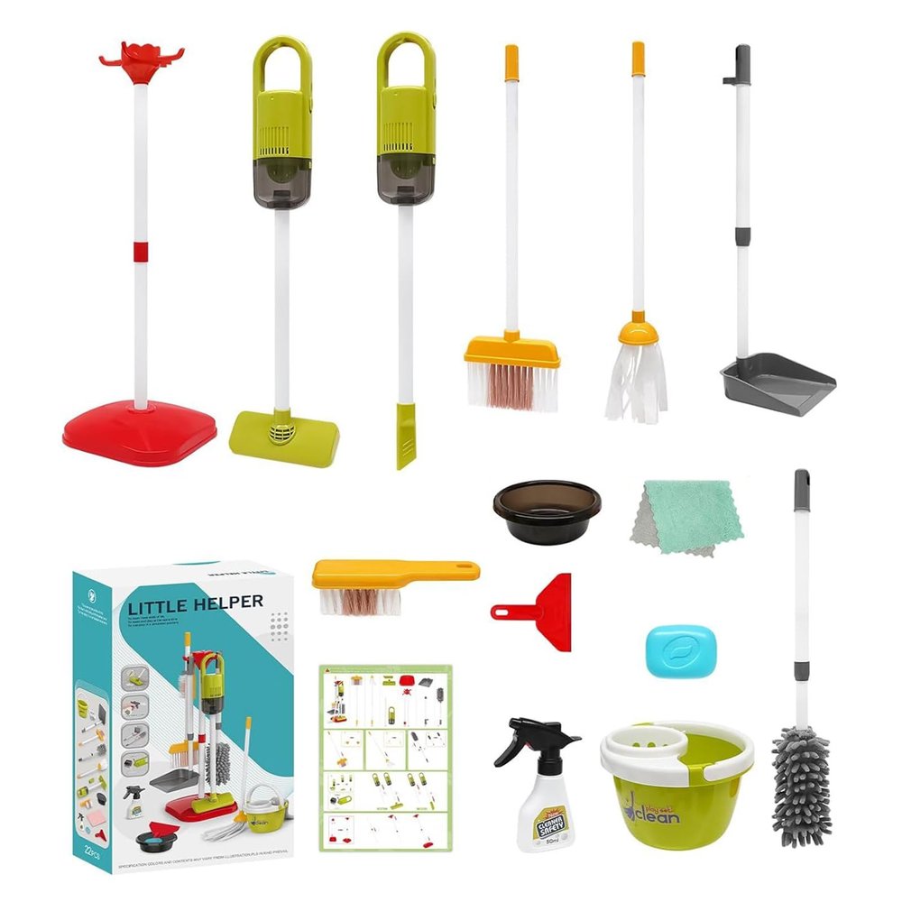 Kids Play Cleaning Set, Realistic Educational Playing Supplies, Pretend Play Cleaning Toy with Mini Mop Broom Duster Accessories, Safe for Boys Girls Preschoolers Early Learners Indoor Family