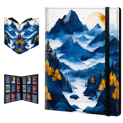 Trading Card Binder with 9 Pocket Pages Album Display Holder 720 Cards Double-Sided Sleeves for Standard Size Cards - Mountains, Trees and Sunset
