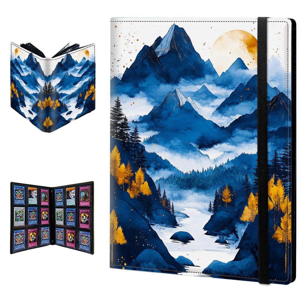 Trading Card Binder with 9 Pocket Pages Album Display Holder 720 Cards Double-Sided Sleeves for Standard Size Cards - Mountains, Trees and Sunset