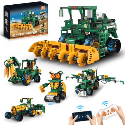 5 in 1 STEM Robot Toys Building Kits for Kids Ages 6-14, App & Remote Control STEM Harvester/Plowing Cart/Water Truck Robot Building Set, Programmable Transformers RC Robotics Gifts for Kids Boys