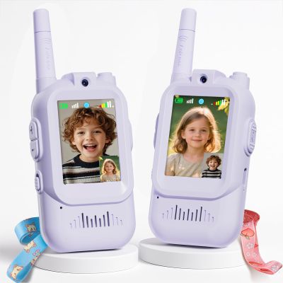 Walkie Talkie for Kids with Video: 2 Pack Rechargeable Toddler Toys with HD Camera & Voice Changer, Long Range Gift Toys for Boy & Girl Age 3-8 for Outdoor Play, Camping (Purple-Purple)