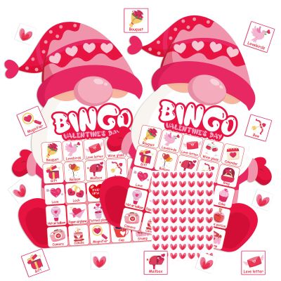 YQUQWN Valentines Day Bingo Game 24 Player Valentine Gnome Bingo Cards for Adults Activities Galentines Day Party Supplies Valentine Crafts