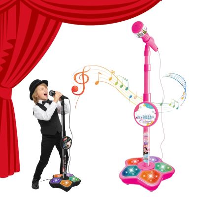 All-in-One Microphone Toy, Upgraded Kids Karaoke Machine with Adjustable Stand, Colorful Lights, and Echo Effect, with Mobile Phones, for Christmas and Birthday (Pink)