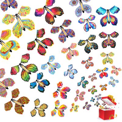 100 Pcs Magic Flying Butterfly Toys, Wind Up Paper Butterfly for Suprise Box Fairy Flying Butterflies Cards for Centerpieces Bookmark Card Suprise Gift Wedding Birthday Party Decoration 5 Styles