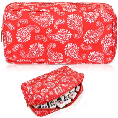 Acellegic Empty Mahjong Tiles Bag Thickened American Mahjong Tiles Bag with Zipper Board Game Storage Pouch Pieces Game Case for Travel Gatherings Party Accessories, 10.4 x 5.6 x 3.4 Inch(Red)
