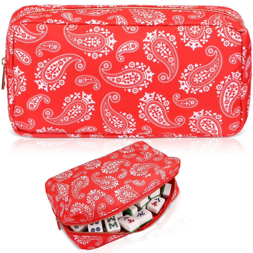 Acellegic Empty Mahjong Tiles Bag Thickened American Mahjong Tiles Bag with Zipper Board Game Storage Pouch Pieces Game Case for Travel Gatherings Party Accessories, 10.4 x 5.6 x 3.4 Inch(Red)