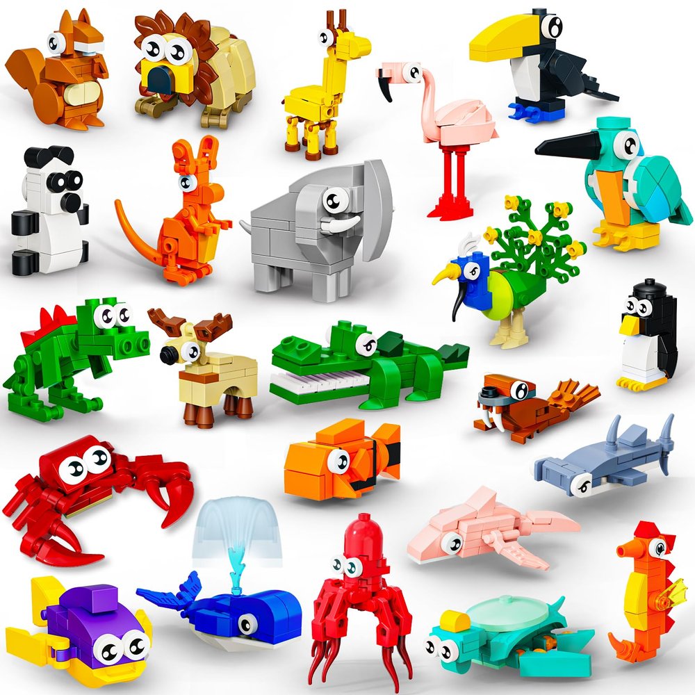 24 Pack Valentines Party Favors Building Set for Kids, 717PCS Animals Blocks Toy for Valentines Day Goodie Bag Stuffers Classroom Reawrds, Easter Birthday Gifts fo Kids Boys Girls Students Age 6-12