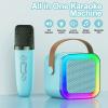 Kids Karaoke Machine Toy for Ages 3-12, Rechargeable Portable Bluetooth Speaker with 1 Wireless Microphone, LED Light Up Voice Changer, Christmas Birthday Gift for Boys Girls Grandkids (Blue - 1) view 2