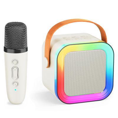 Kids Karaoke Machine Toy for Ages 3-12, Rechargeable Portable Bluetooth Speaker with 1 Wireless Microphone, LED Light Up Voice Changer, Christmas Birthday Gift for Boys Girls Grandkids (Cream - 1)