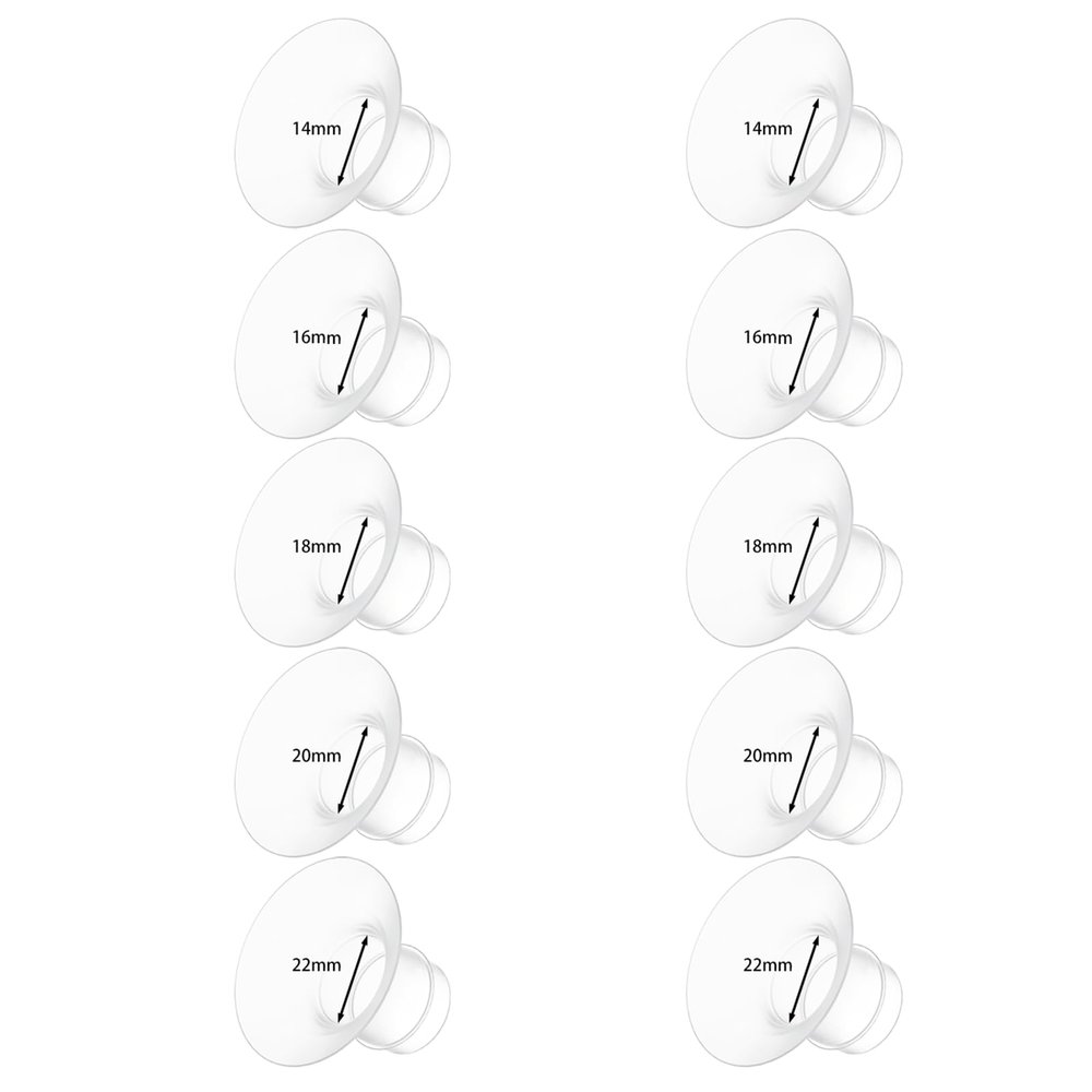 10PC Flange Insert 14/16/18/20/22mm Compatible with Momcozy Air 1/W1/M9/M6/M5/V1 Pro/V2 Pro, for Spectra/eufy/Medela/Elvie/Lansinoh/Paruu Breast Pump, Pumping Essentials Kits