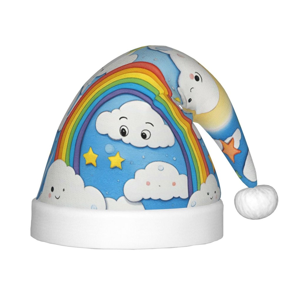 Bnvmwe Rainbow Clouds Raindrop Children And Youth Christmas Hats, Holiday Hats, New Year'S Parties