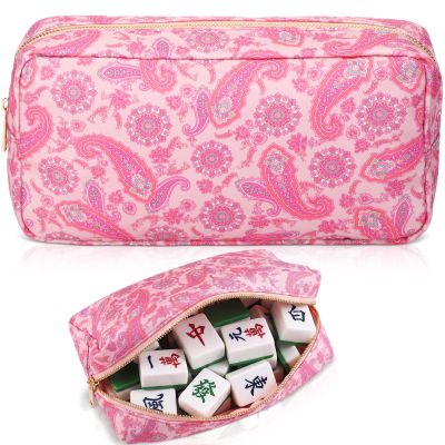 Acellegic Empty Mahjong Tiles Bag Thickened American Mahjong Tiles Bag with Zipper Board Game Storage Pouch Pieces Game Case for Travel Gatherings Party Accessories, 10.4 x 5.6 x 3.4 Inch(Pink)