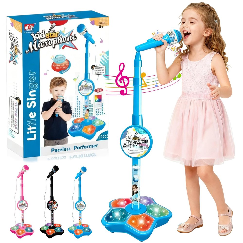 2026 New All-in-One Microphone Toy, Kids Microphone with Adjustable Stand, Speaker & LED Lights, Funny Karaoke Microphones Toy for Boys & Girls, Christmas Birthday Gifts for Little Singers (Blue)