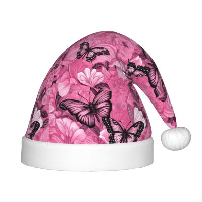 Bnvmwe Pink Butterfly Seamless Tile Children And Youth Christmas Hats, Holiday Hats, New Year'S Parties