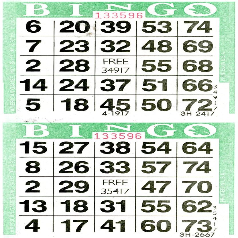 American Games Bingo Paper Game Cards - 2 Cards - Green - 750 Sheets per Pack, Made in USA