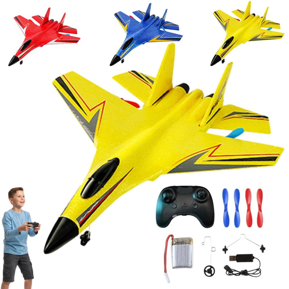 CGDUYWJ Gravity Glider, Trick 4 Rotor Rc Glider Aircraft Drone LED 2.4g Rc Airplanes, Remote Control Airplane Model for Adults (Yellow)