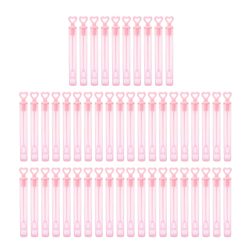 Srliya Bubble Wands for Kids, Heart Shaped Pink Transparent Bubble Sticks, 50pcs Mini Party Favors for Game Rewards, with Weddings