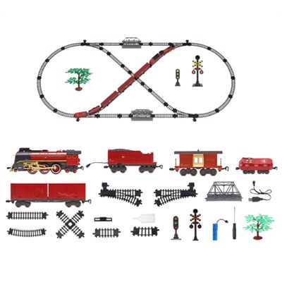 Christmas Train Set with Light, Steam & Smoke, Vintage Electric Locomotive Oval Track Model Train with Carriage Holiday Christmas Model Train Gift Around The Tree