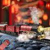 Christmas Train Set with Light, Steam & Smoke, Vintage Electric Locomotive Oval Track Model Train with Carriage Holiday Christmas Model Train Gift Around The Tree view 3