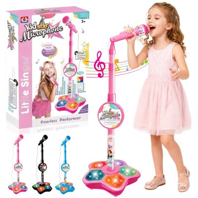 2026 New All-in-One Microphone Toy, Kids Microphone with Adjustable Stand, Speaker & LED Lights, Funny Karaoke Microphones Toy for Boys & Girls, Christmas Birthday Gifts for Little Singers (Pink)