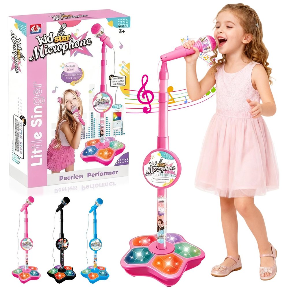 2026 New All-in-One Microphone Toy, Kids Microphone with Adjustable Stand, Speaker & LED Lights, Funny Karaoke Microphones Toy for Boys & Girls, Christmas Birthday Gifts for Little Singers (Pink)