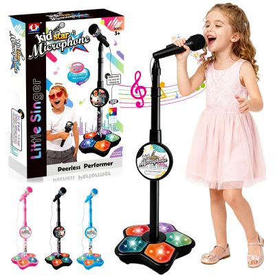 2026 New All-in-One Microphone Toy, Kids Microphone with Adjustable Stand, Speaker & LED Lights, Funny Karaoke Microphones Toy for Boys & Girls, Christmas Birthday Gifts for Little Singers (Black)