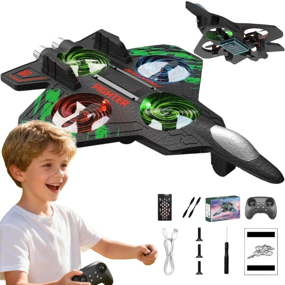 2026 Rc Jet Toy, Fighter Jet Drone Remote Control Plane, 360 Flip Fighter Jet Toy with Colorful Led Navigation Light, Foam Remote Control Airplane for Beginners (Green+1 Batteries)