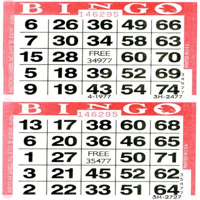 American Games Bingo Paper Game Cards - 2 Cards - Red - 750 Sheets per Pack, Made in USA
