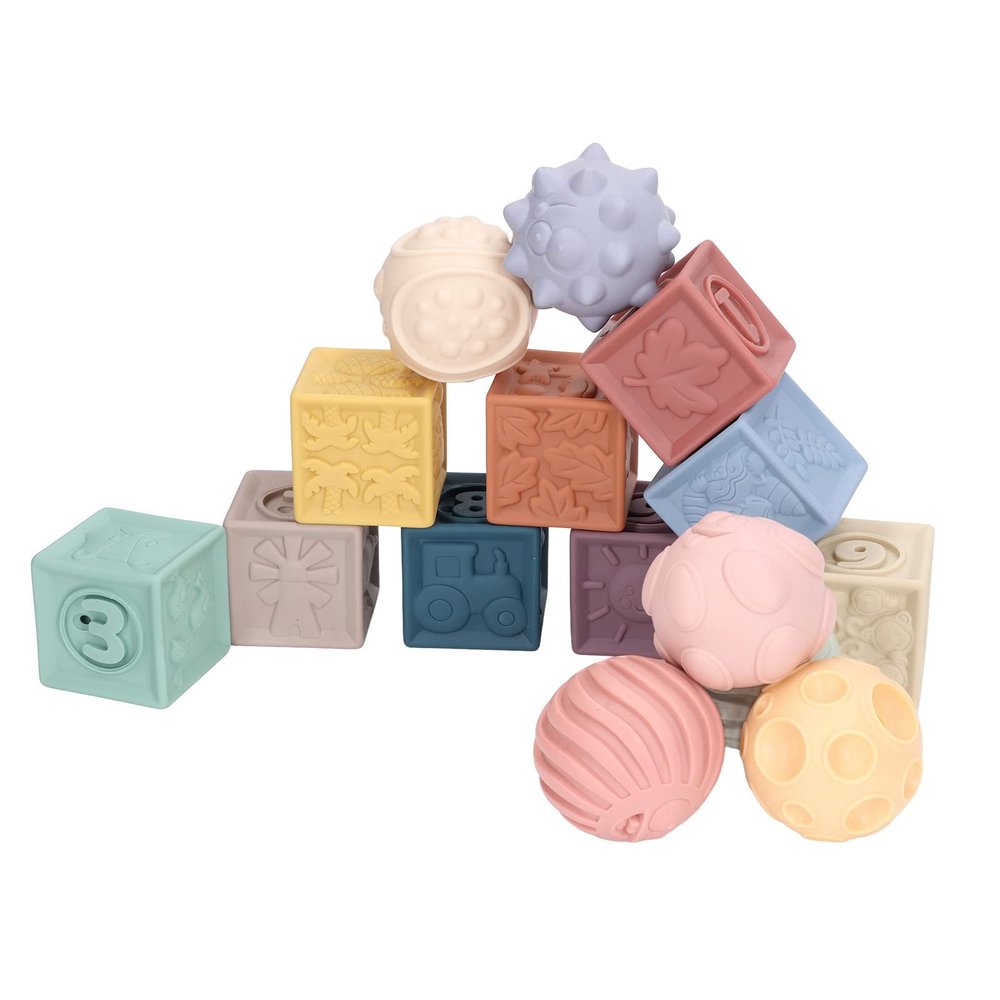 ciciglow Safe and Soft Building Blocks Baby Toys, Food Grade Silicone Stacking Blocks, Teething Relief, Grip Enhancing, Shower Floating, 15pcs