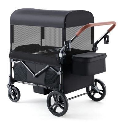 Harppa Wagon Stroller for 4 Kids, Foldable 4-Seater Stroller Wagon with Canopy & Snack Tray, All-Terrain 11" Wheels, 200Ibs Capacity,Perfect for Beach,Zoo,Family Outings Toddler Growing Families