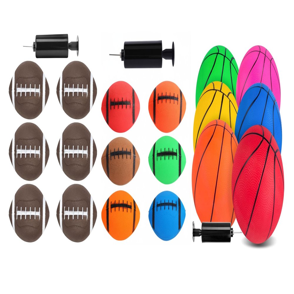 3 otters 12-Piece Sports Ball Set with Pump, 6 Mini Basketballs and 6 Footballs for Kids Indoor Outdoor Pool Play