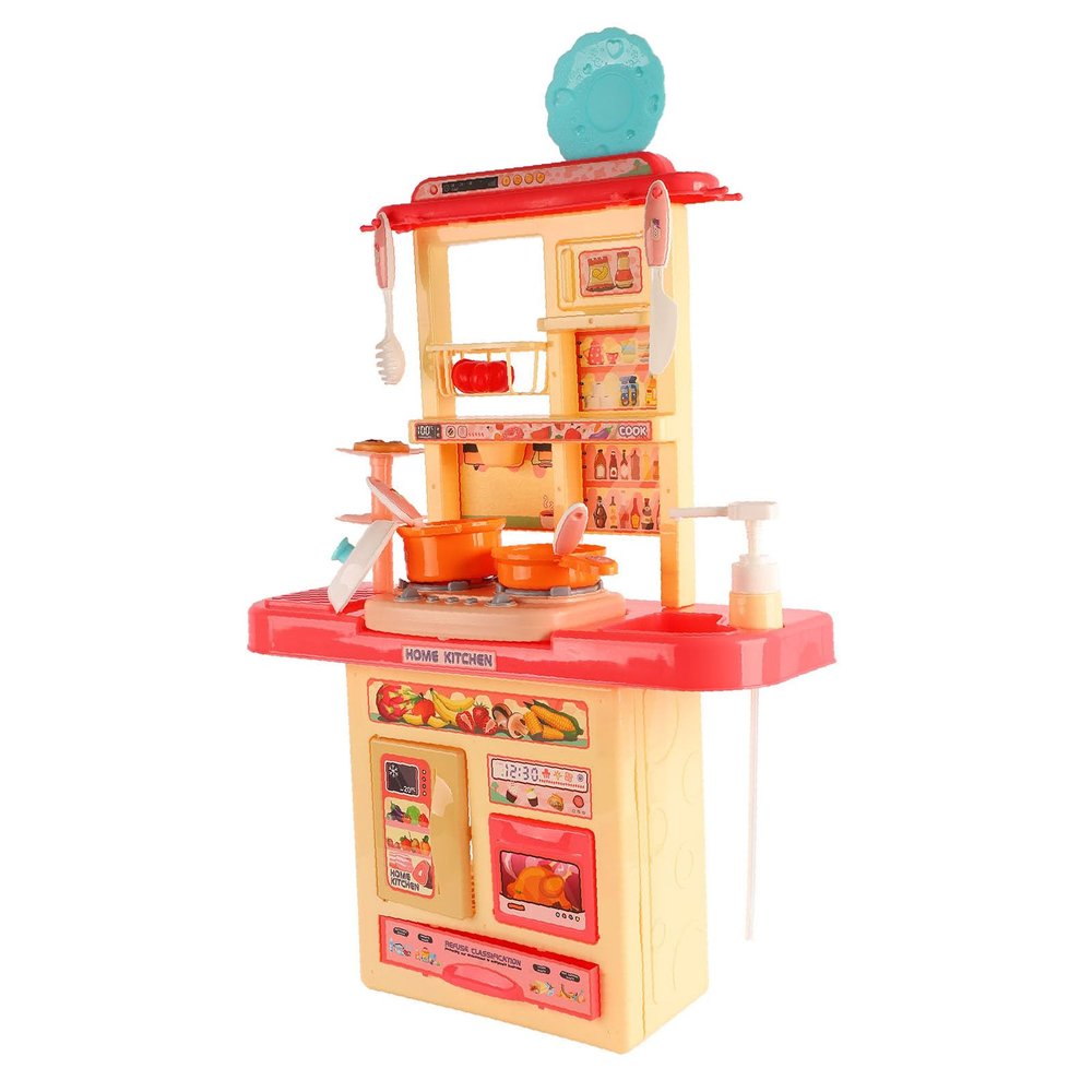 BAFOVY Kids Kitchen Playset with Sound Light Spray Sink Stove, Interactive Role Play Toys for Toddlers 3-8 Years, Plastic Construction with Steam Effect and Storage