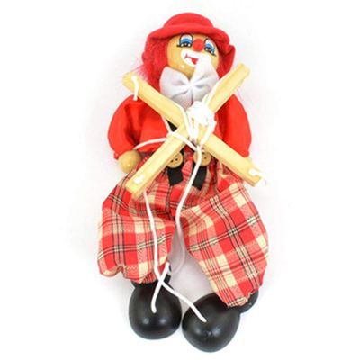 Stylebest Funny Clown Pull String Puppet, Wooden Marionette Handcraft Toys with Moving Arms and Legs, for Kids Gifts Christmas Ornament Baby Toy (Red)