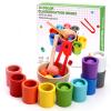 ASFHJP 10 PCS Rainbow Balls in Cups, Wood Classification Cup Game, Rainbow Sorting Balls with Spoon and Tongs, Preschool Learning Educational Montessori Matching Games for 3+ Year Old view 1