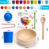 ASFHJP 10 PCS Rainbow Balls in Cups, Wood Classification Cup Game, Rainbow Sorting Balls with Spoon and Tongs, Preschool Learning Educational Montessori Matching Games for 3+ Year Old view 2